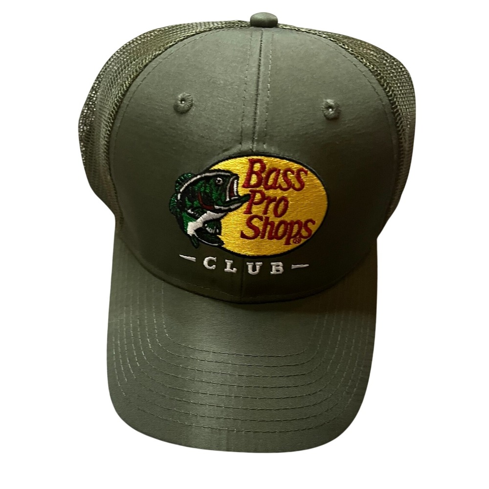 Bass Pro Shops Club Trucker Hat Olive Green Mesh Snapback Fishing Cap NWOT